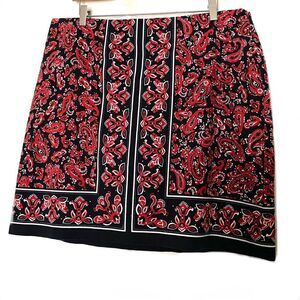 Talbots Cotton Skirt Red Black Print Knee Length Size 16 Woman Plus Career